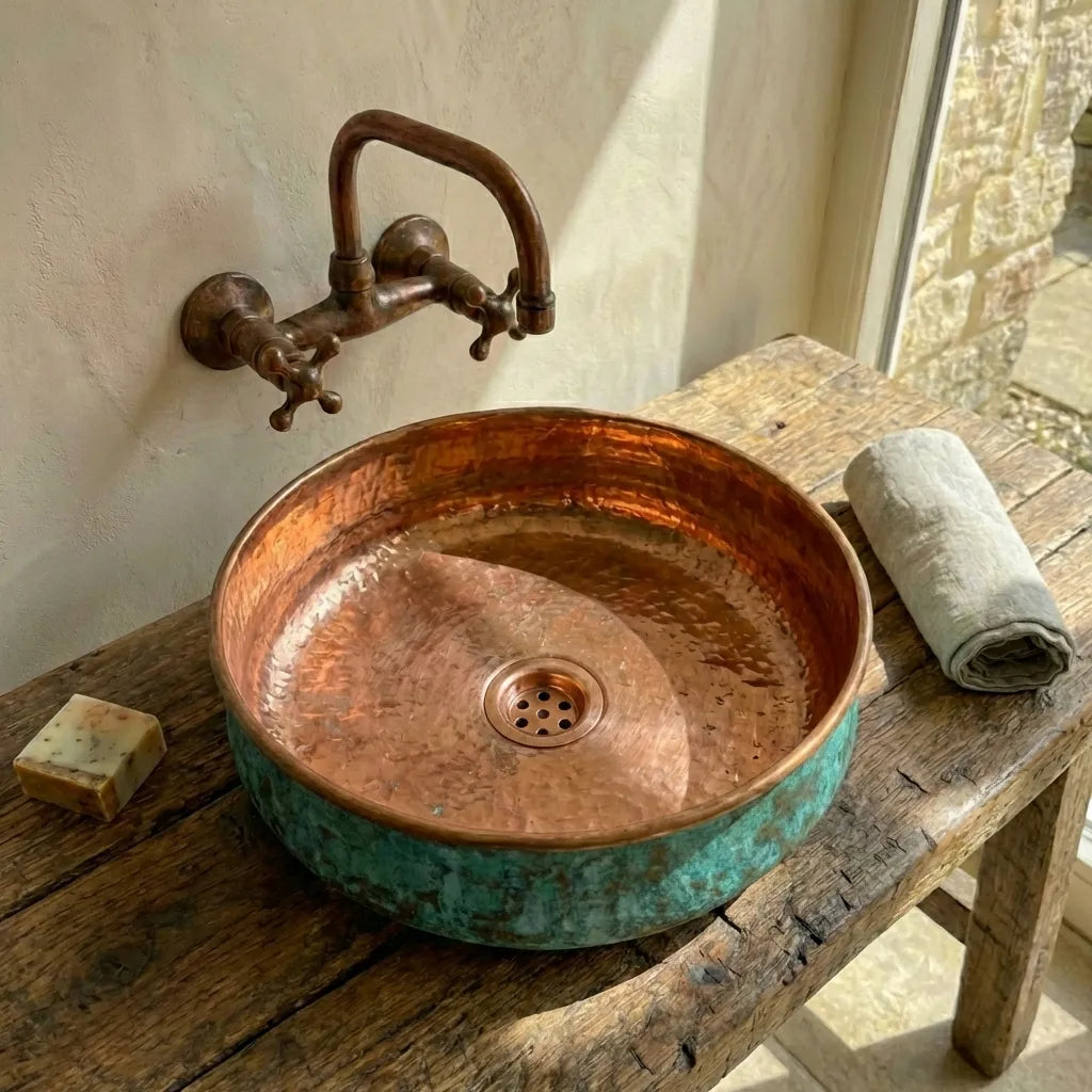 Handmade Copper Patina Bathroom Vessel Sink ,Round Vessel sinks for bathroom