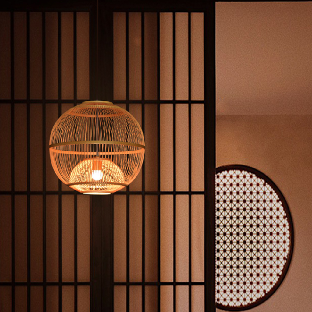 Lattice Round Bamboo Pendant Light