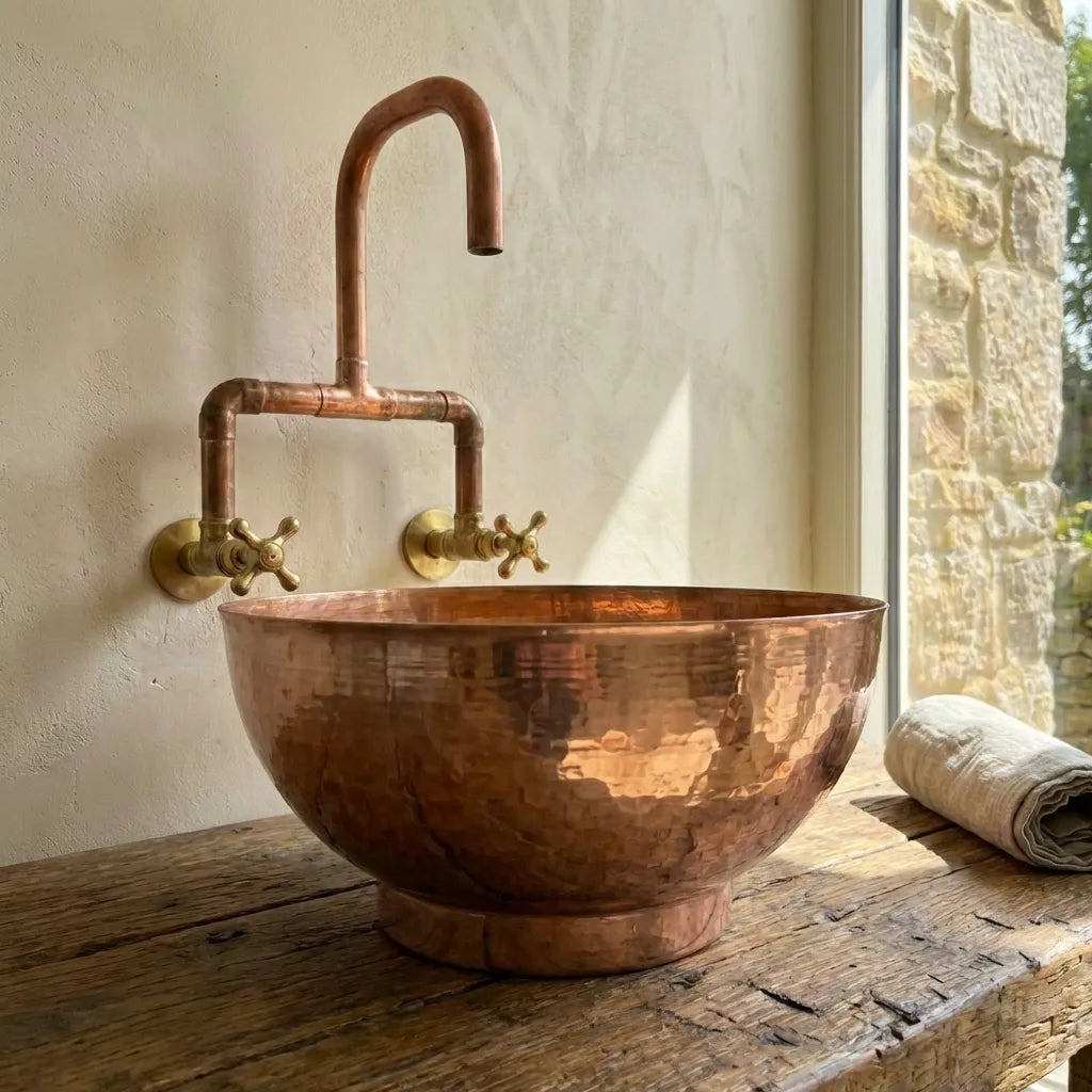 Handcrafted copper vessel sink, Custom Sized Bathroom sink