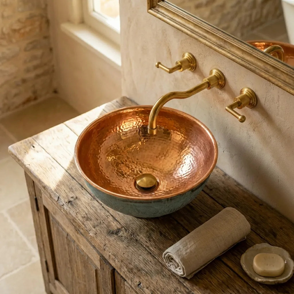 Handmade Oxidized Copper vessel sink Bathroom , Rustic Vessel Oxidized Copper Sink