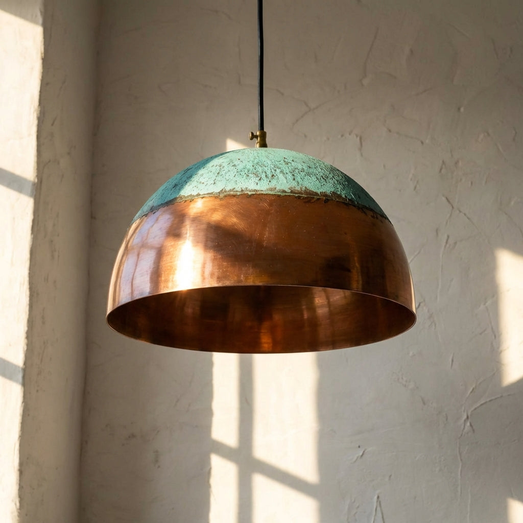Green Patina Copper Pendant Light ,Oxidized Copper Farmhouse Pendant Light