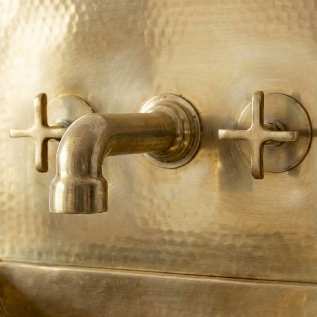 Unlacquered Brass Wall Sink – Hammered Bathroom Basin with Faucet