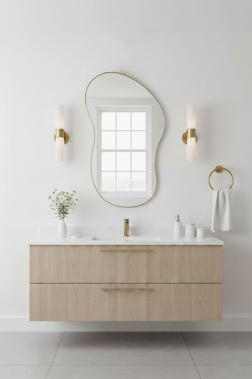 Varaudu Artisan Freeform Brass Wall Mirror - Antique Brass Bathroom Mirror, Vanity Wall Decor