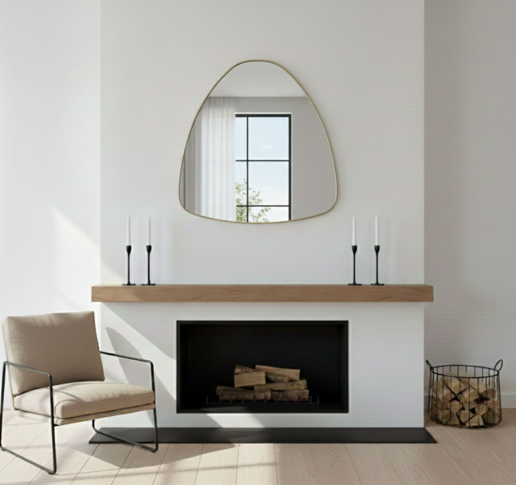 Varaudu Pebble Triangle Brass Mirror Modern Wall Design - Antique Brass Bathroom Mirror, Vanity Wall Decor