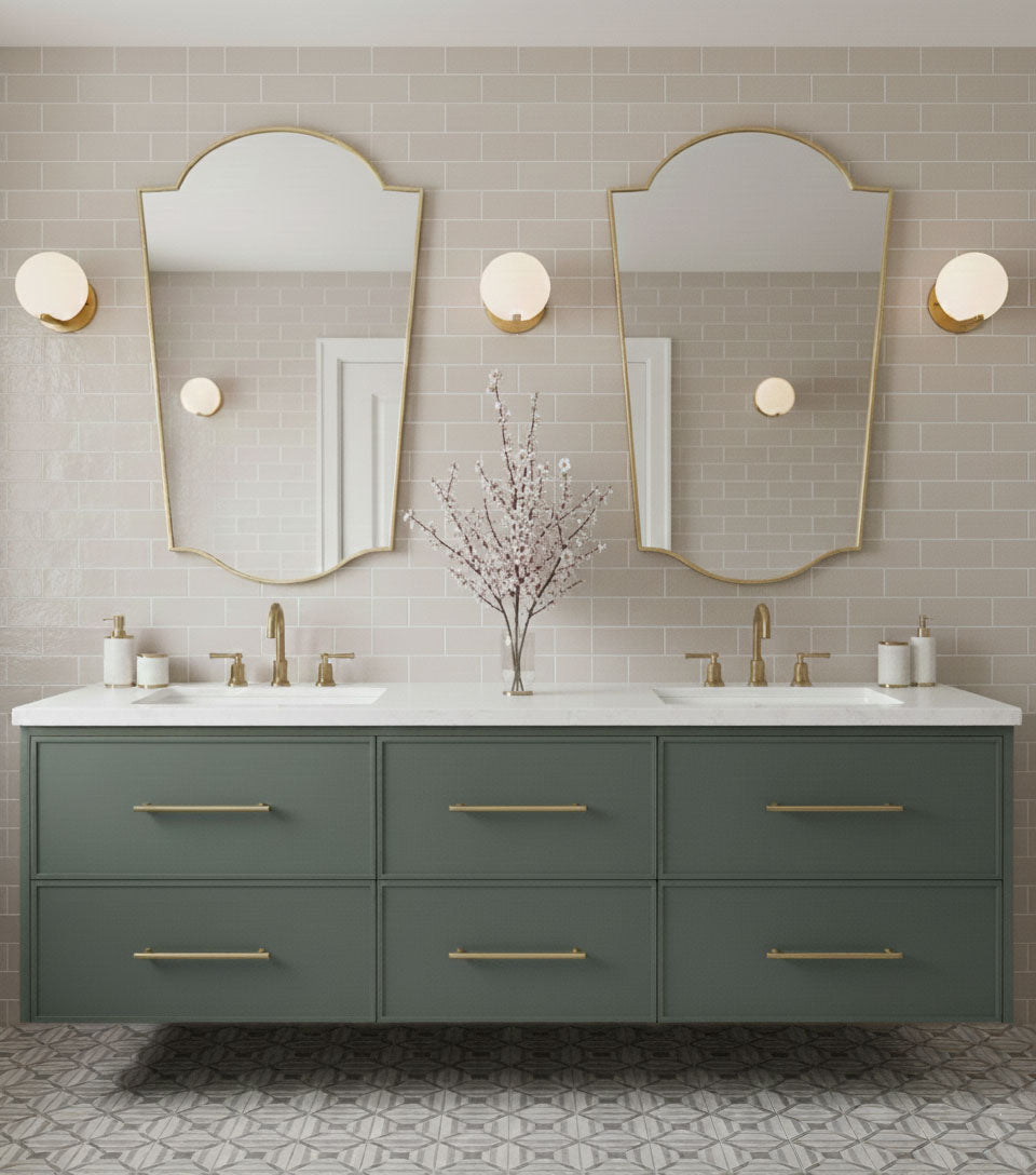 Varaudu Rounded Crest Brass Mirror Handmade Mirror - Antique Brass Bathroom Mirror, Vanity Wall Decor