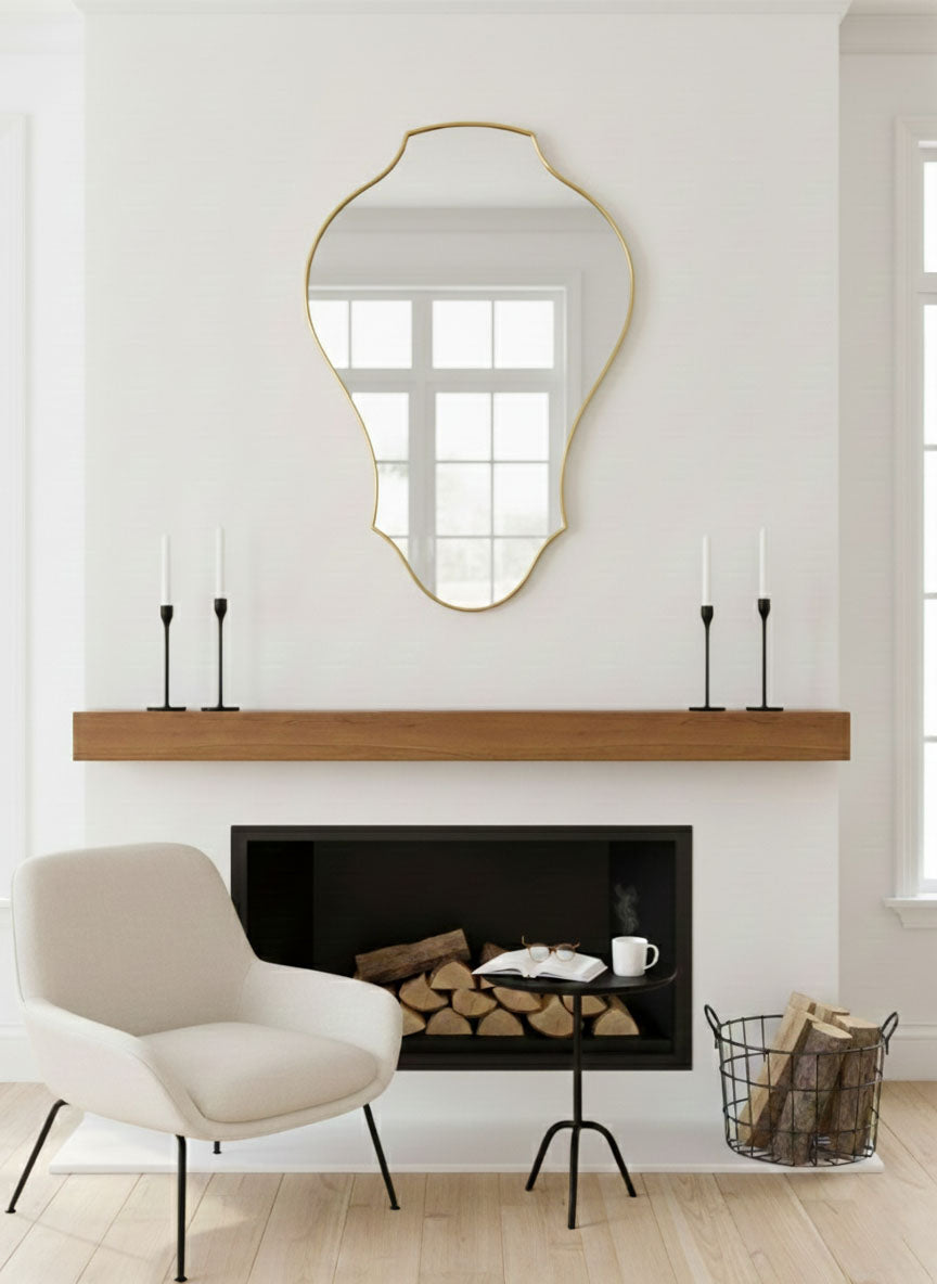 Varaudu Curved Tulip Shield Mirror Unlacquered Brass Mirror - Antique Brass Bathroom Mirror, Vanity Wall Decor