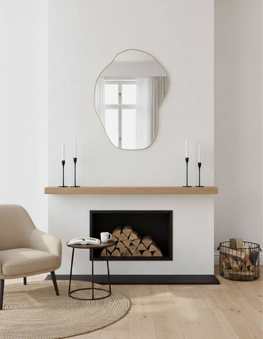 Varaudu Asymmetrical Pebble Brass Mirror Modern Wall Mirror - Antique Brass Bathroom Mirror, Vanity Wall Decor