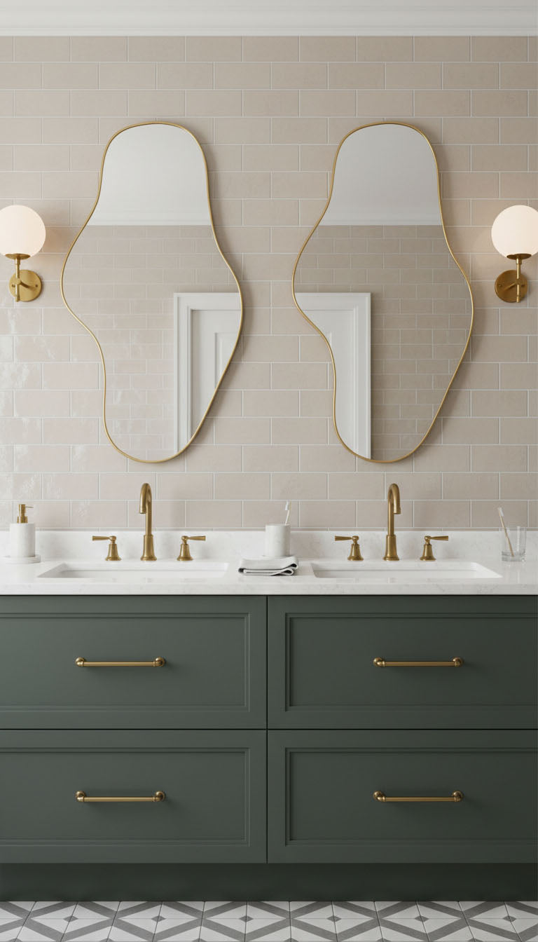 Varaudu Waveform Mirror Handmade Brass Mirror - Antique Brass Bathroom Mirror, Vanity Wall Decor
