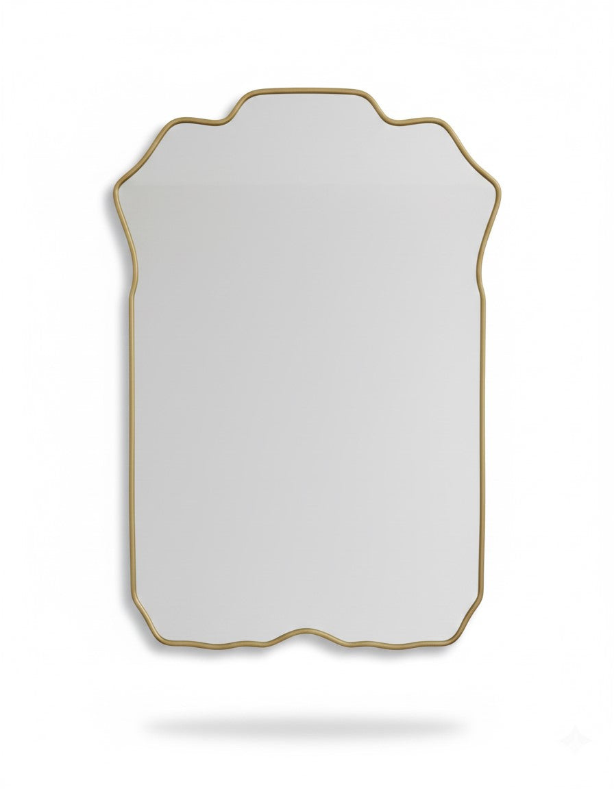 Varaudu Rectangle Brass Mirror Handmade Scalloped Vanity Mirror - Antique Brass Bathroom Mirror, Vanity Wall Decor