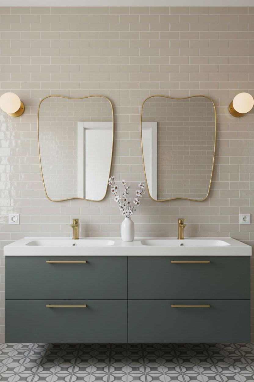 Varaudu Modern Curved Brass Mirror Handmade Wall Mirror - Antique Brass Bathroom Mirror, Vanity Wall Decor