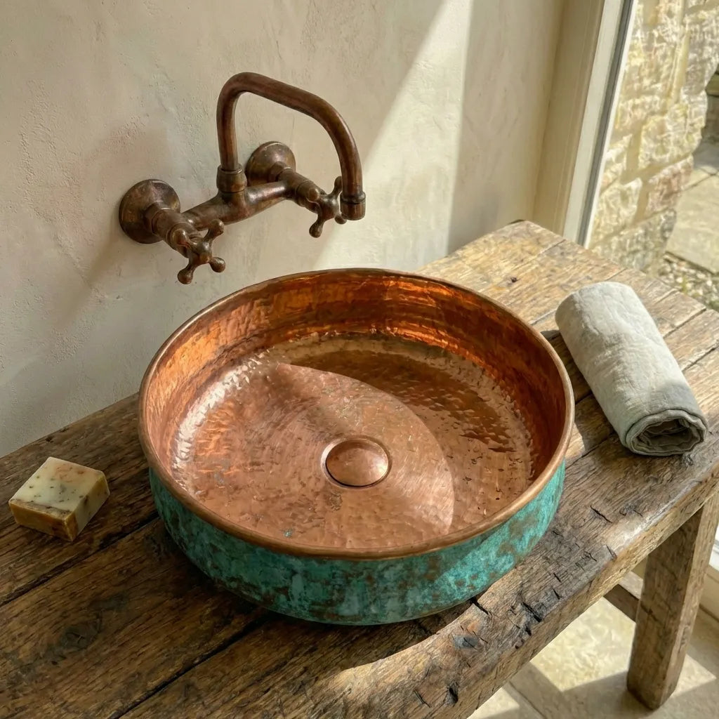 Handmade Copper Patina Bathroom Vessel Sink ,Round Vessel sinks for bathroom