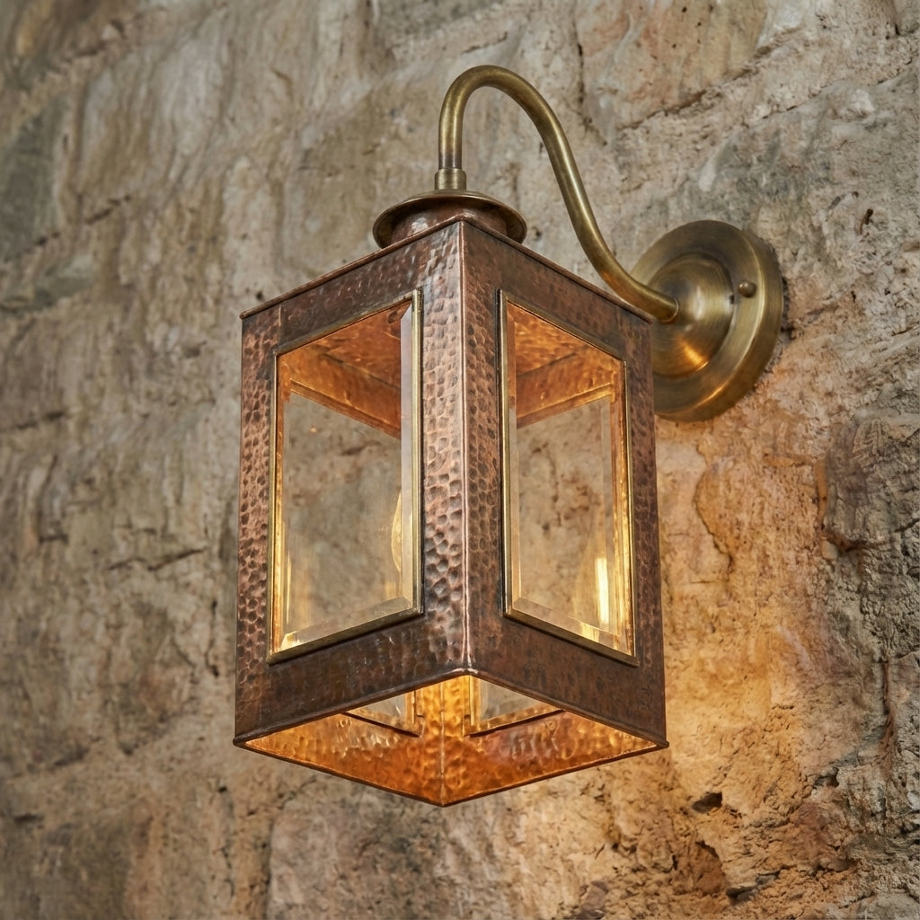 Handmade Copper Outdoor Wall Lantern – Brass Gooseneck Sconce