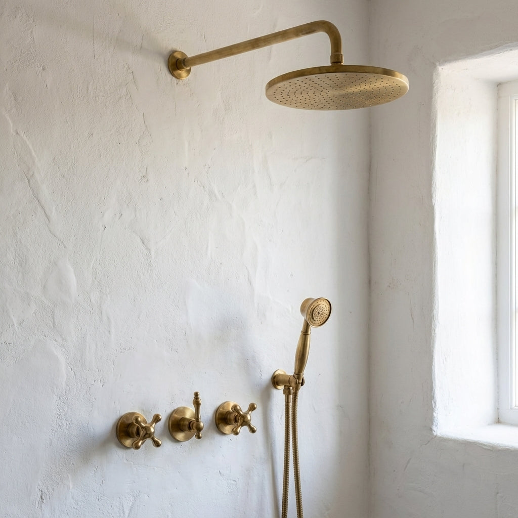 Unlacquered Brass Exposed Shower Set with Handheld