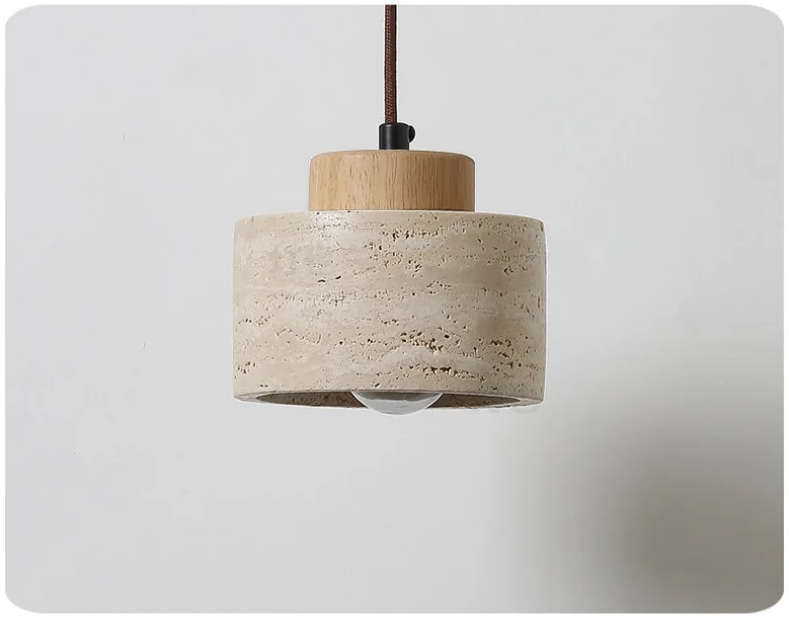 Arvo Wabi Sabi Cylinder Travertine Stone Pendant Light