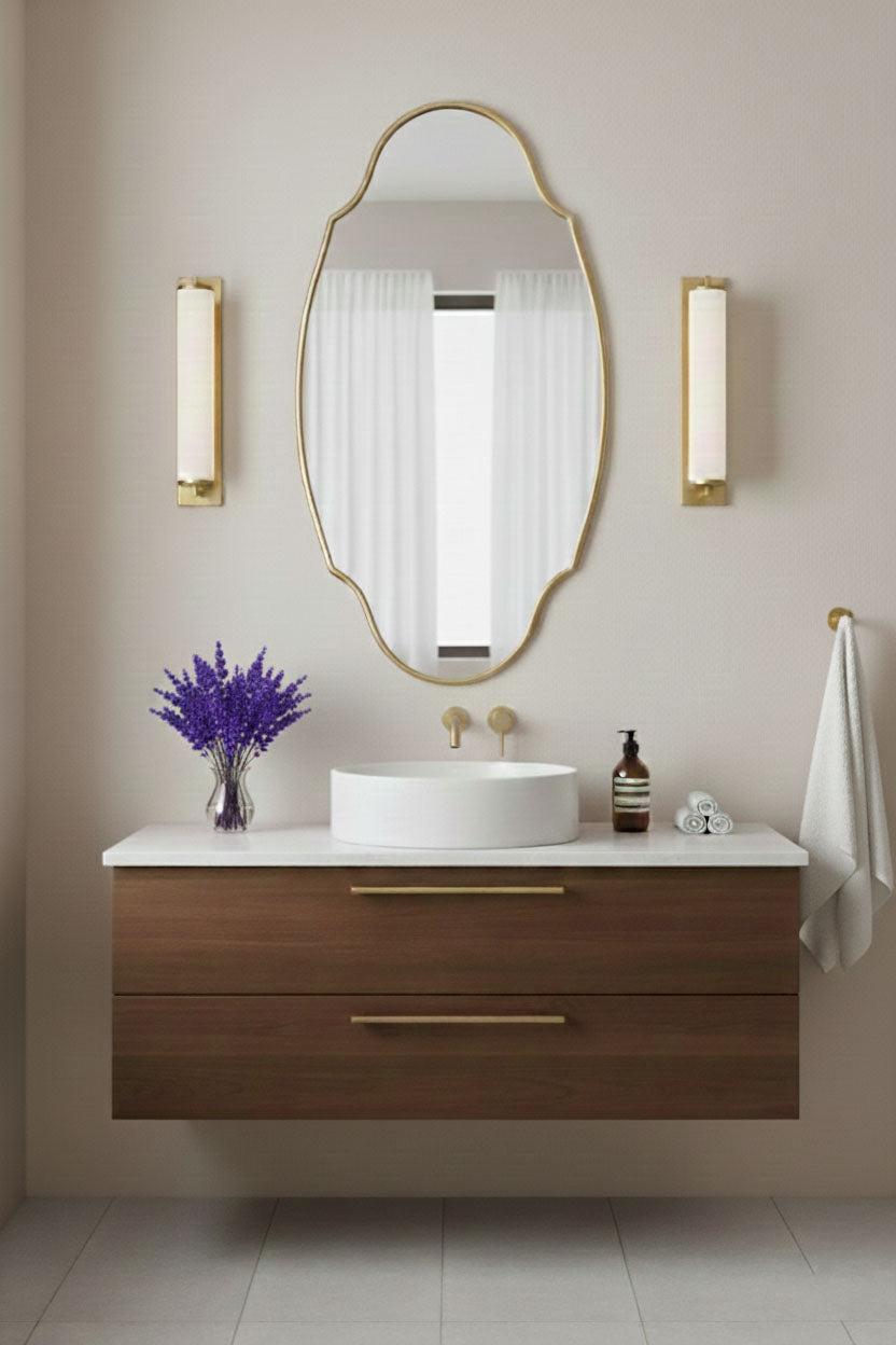 Varaudu Modern Regal Oval Mirror Handmade Brass Wall Mirror - Antique Brass Bathroom Mirror, Vanity Wall Decor