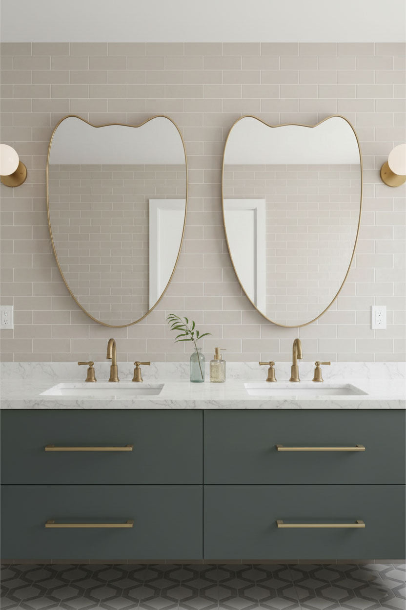 Varaudu Tulip Mirror Brass Vanity Wall Mirror - Antique Brass Bathroom Mirror, Vanity Wall Decor