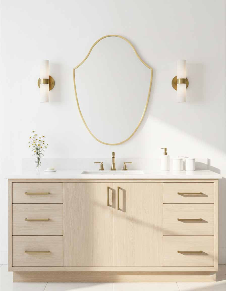 Varaudu Italian Shield Form Brass Wall Mirrors - Antique Brass Bathroom Mirror, Vanity Wall Decor