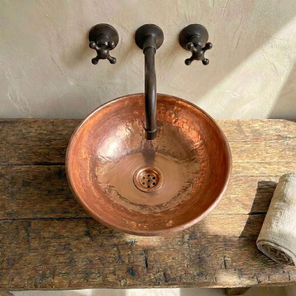 Copper Vessel Sink Bathroom, Black Wash Basin