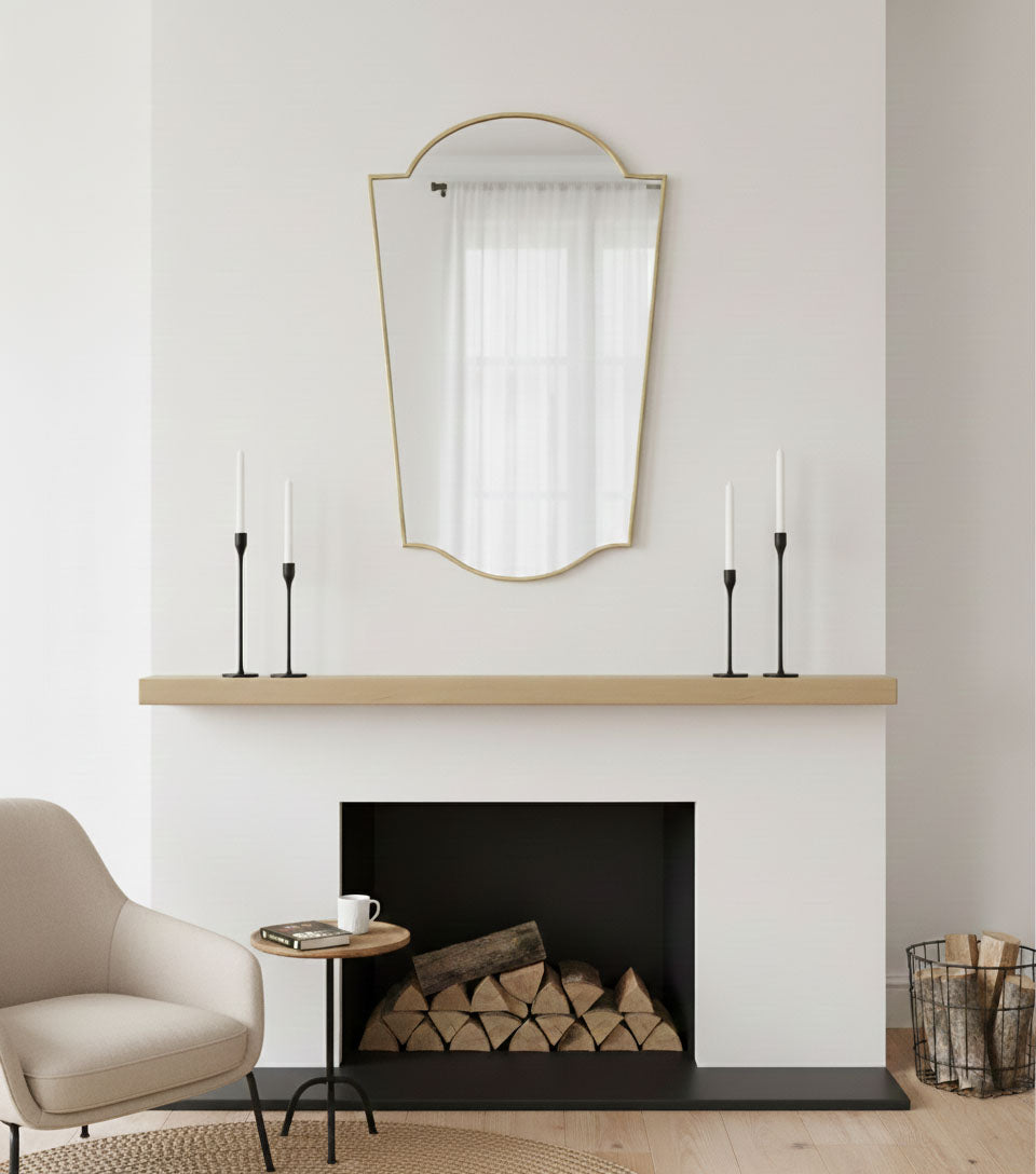 Varaudu Rounded Crest Brass Mirror Handmade Mirror - Antique Brass Bathroom Mirror, Vanity Wall Decor