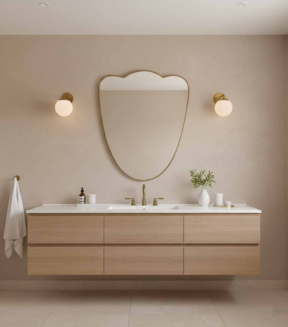 Varaudu Flower Brass Mirror Handmade Wall Mirror - Antique Brass Bathroom Mirror, Vanity Wall Decor