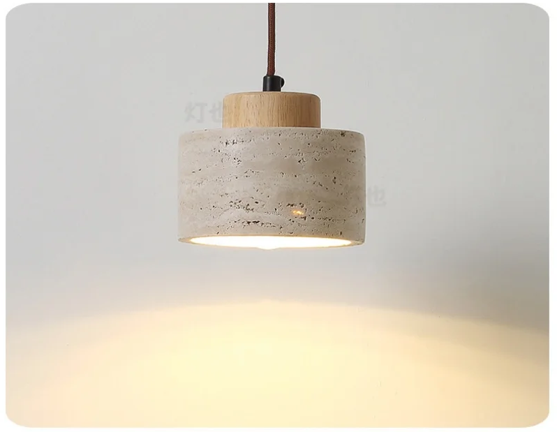 Arvo Wabi Sabi Cylinder Travertine Stone Pendant Light
