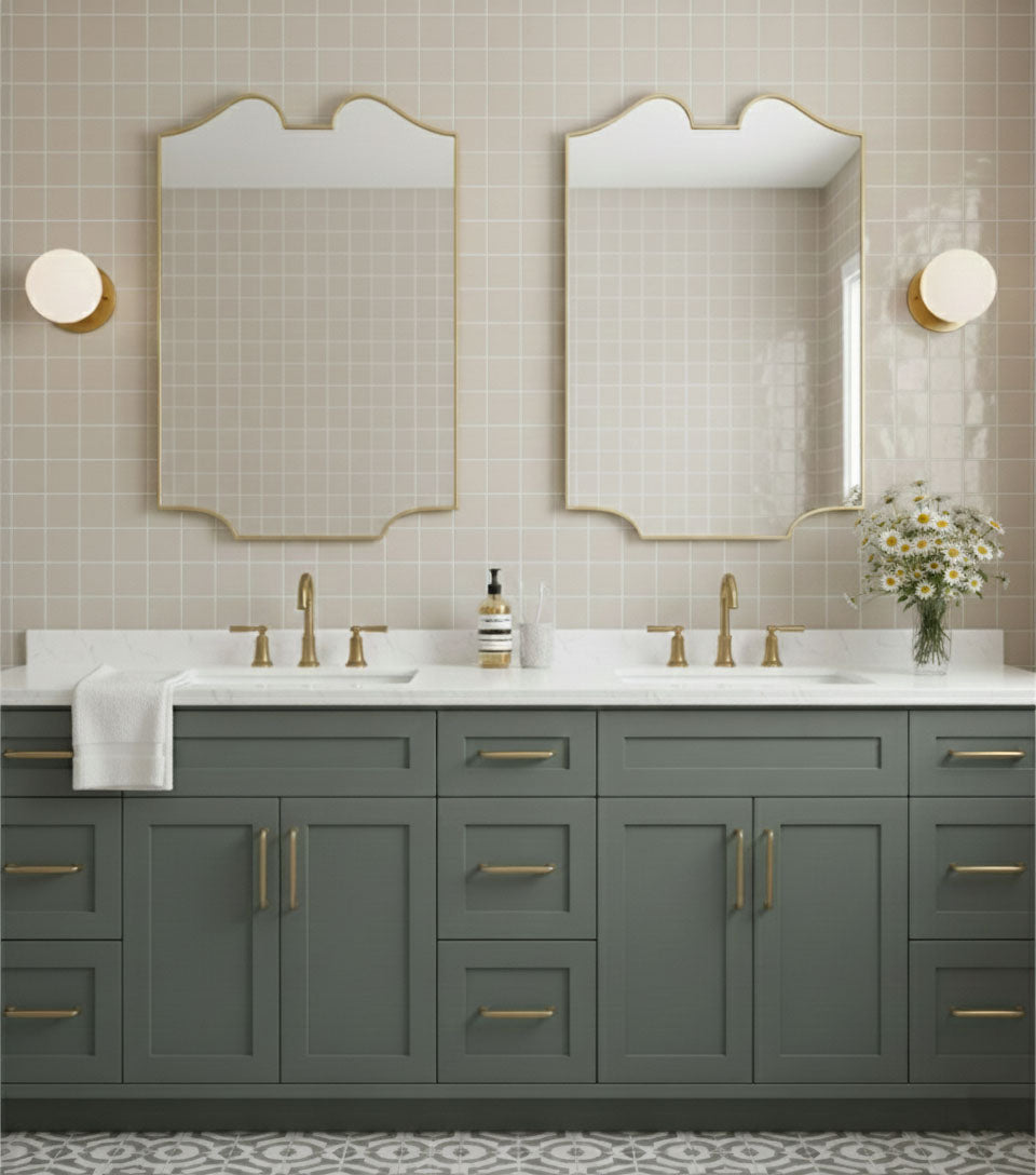 Varaudu Curve Brass Mirror Elegant Wall Mirror - Antique Brass Bathroom Mirror, Vanity Wall Decor