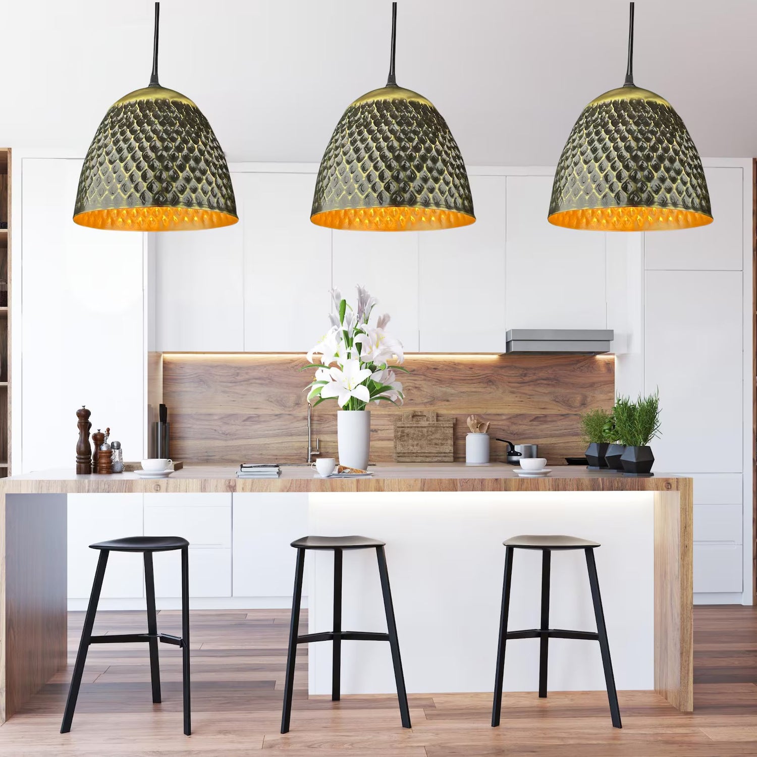Handmade Hammered Brass Pendant Light - Moroccan Style Dome Lamp