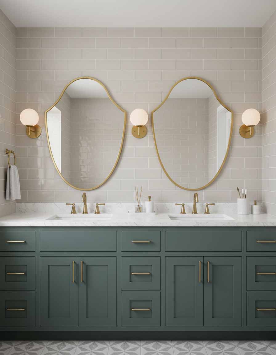 Varaudu Italian Shield Form Brass Wall Mirrors - Antique Brass Bathroom Mirror, Vanity Wall Decor