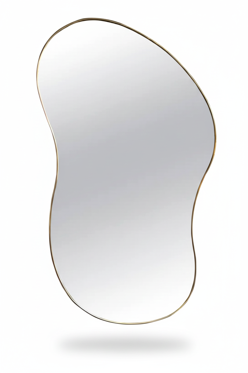 Varaudu Artisan Freeform Brass Wall Mirror - Antique Brass Bathroom Mirror, Vanity Wall Decor