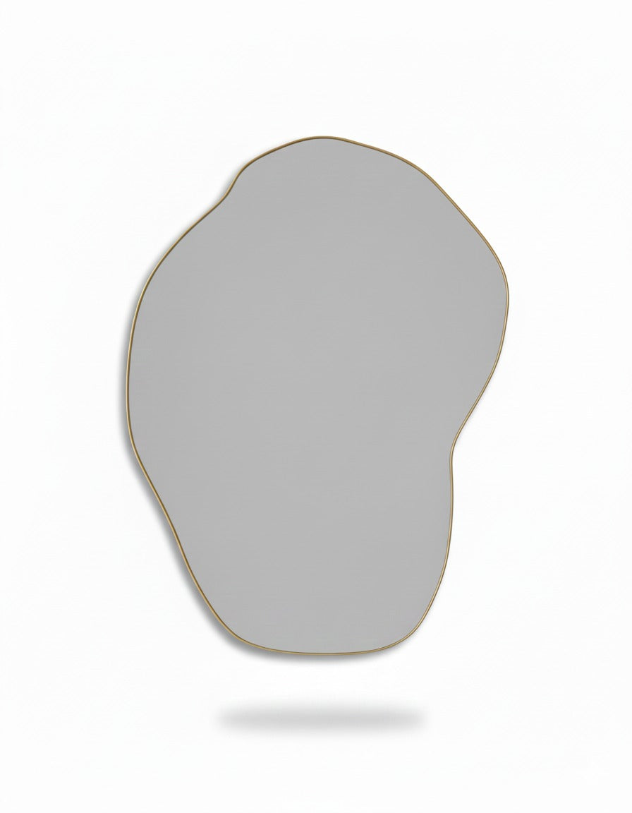 Varaudu Asymmetrical Pebble Brass Mirror Modern Wall Mirror - Antique Brass Bathroom Mirror, Vanity Wall Decor