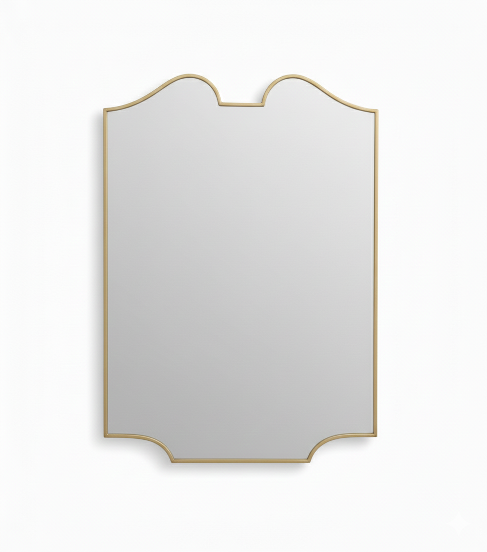 Varaudu Curve Brass Mirror Elegant Wall Mirror - Antique Brass Bathroom Mirror, Vanity Wall Decor