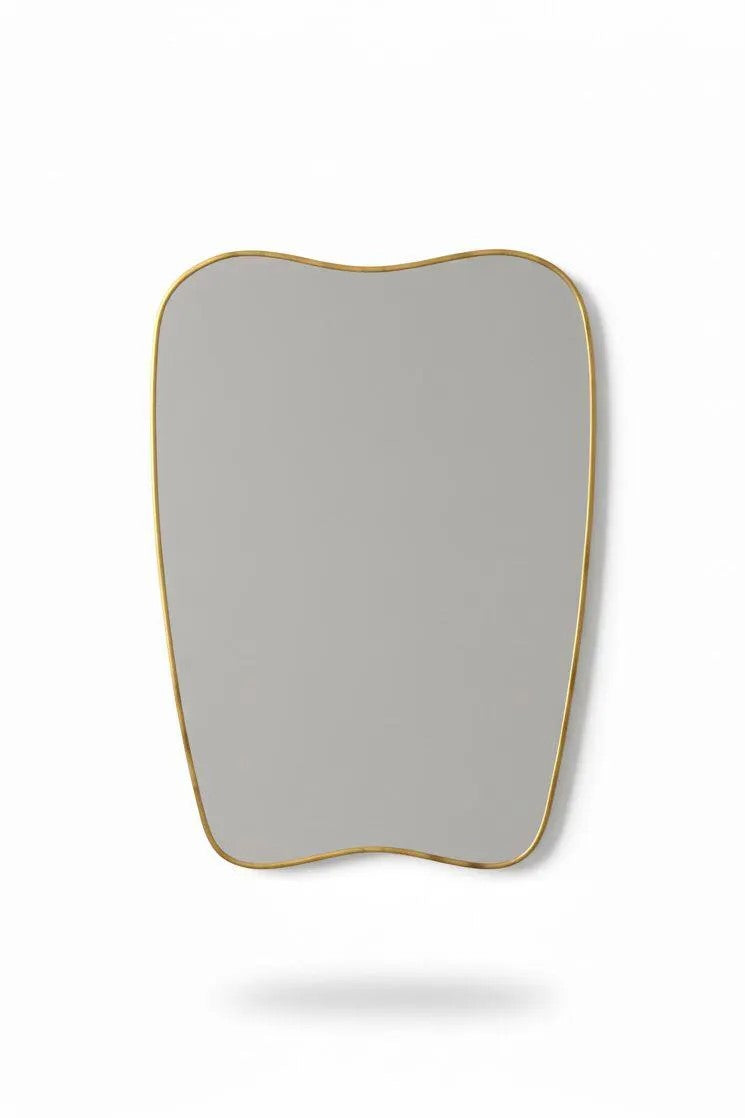 Varaudu Modern Curved Brass Mirror Handmade Wall Mirror - Antique Brass Bathroom Mirror, Vanity Wall Decor