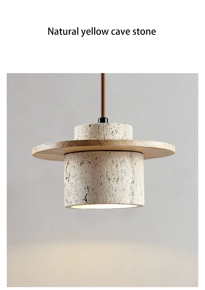 Kanso Wabi Sabi Travertine and Wood Pendant Light