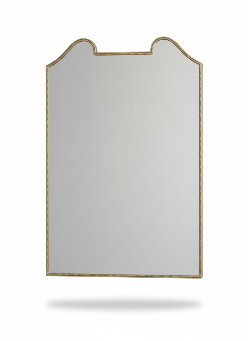 Varaudu Double Arch Crest Brass Mirror - Antique Brass Bathroom Mirror, Vanity Wall Decor