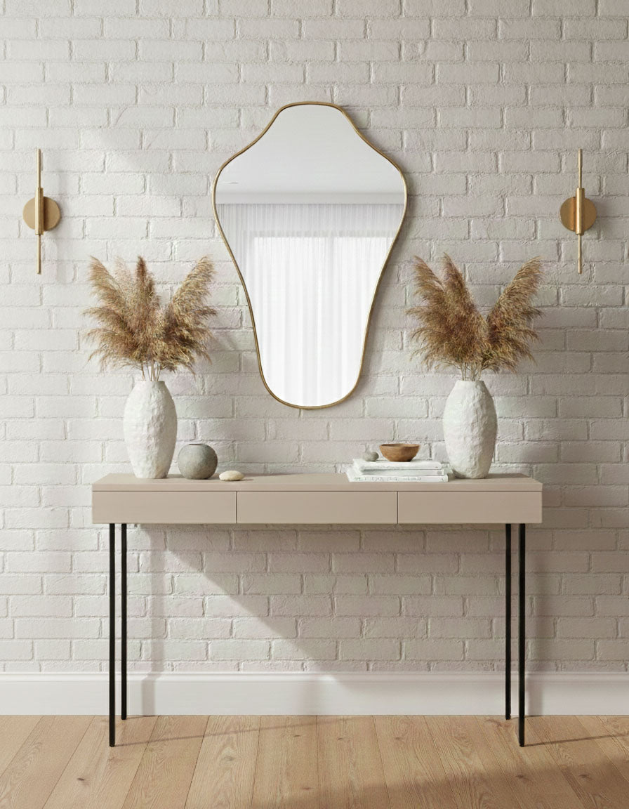 Varaudu Sculpted Crest Mirror Handmade Brass Mirror - Antique Brass Bathroom Mirror, Vanity Wall Decor