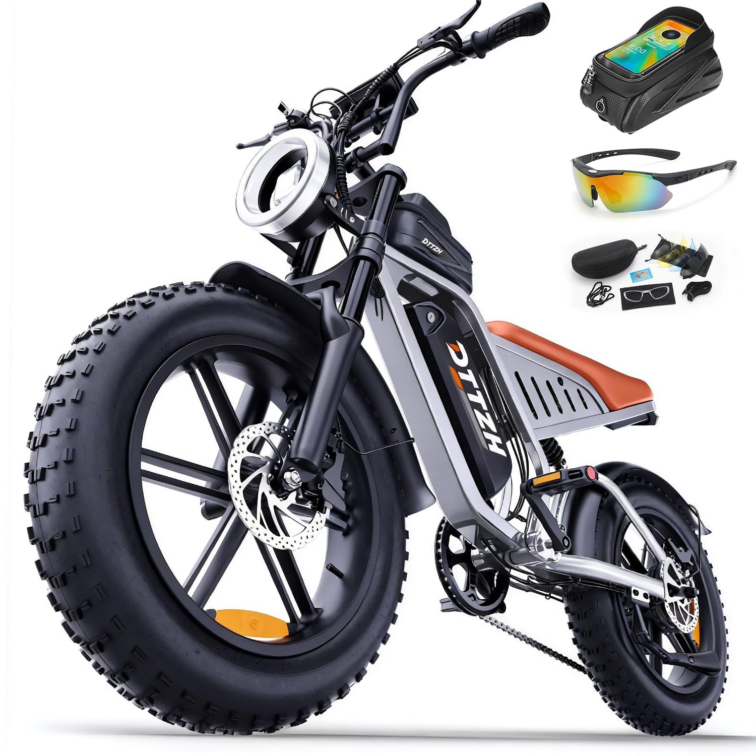 Electric Bicycle with Removable Battery, Dual Suspension, 7-Speed Gears, 20-Inch Fat Tires, LCD Display, Adult Use