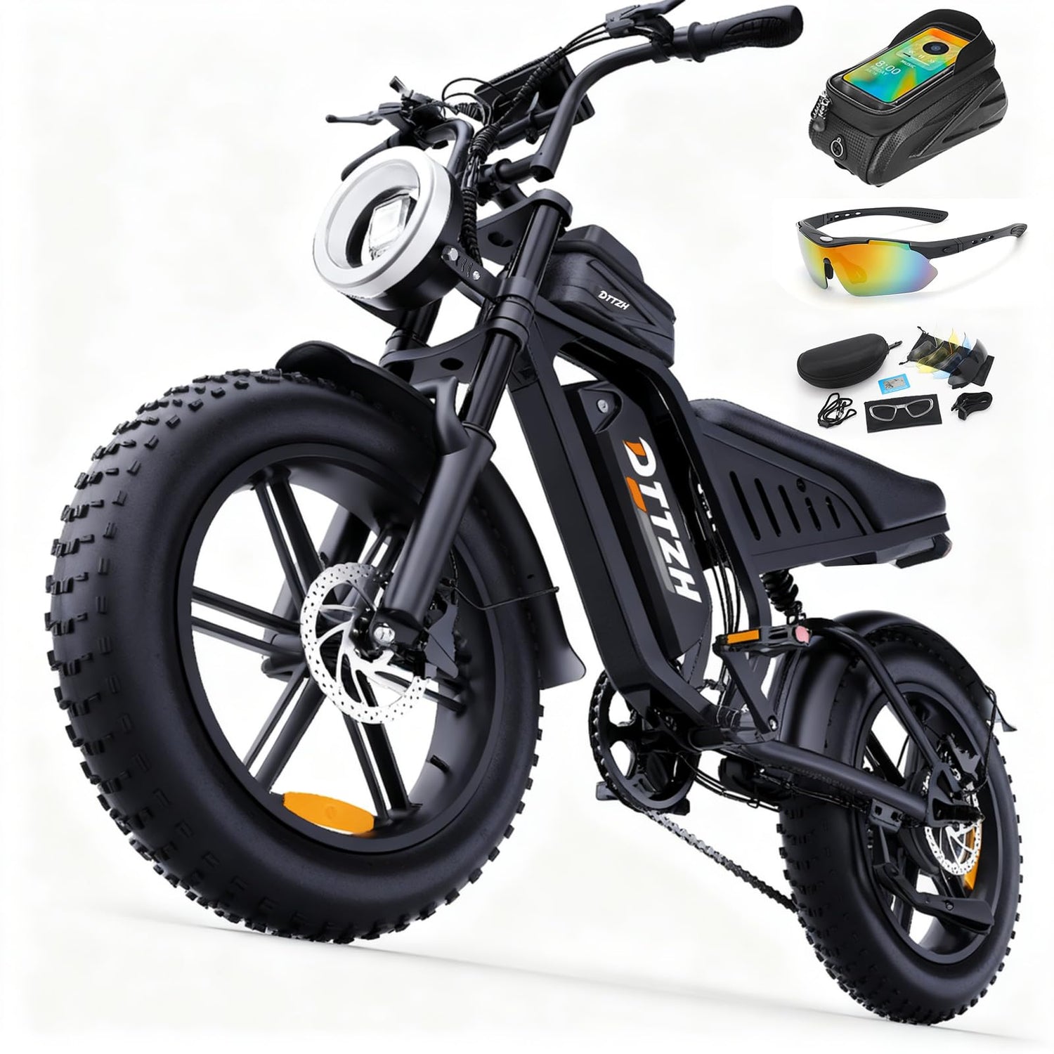 Electric Bicycle with Removable Battery, Dual Suspension, 7-Speed Gears, 20-Inch Fat Tires, LCD Display, Adult Use