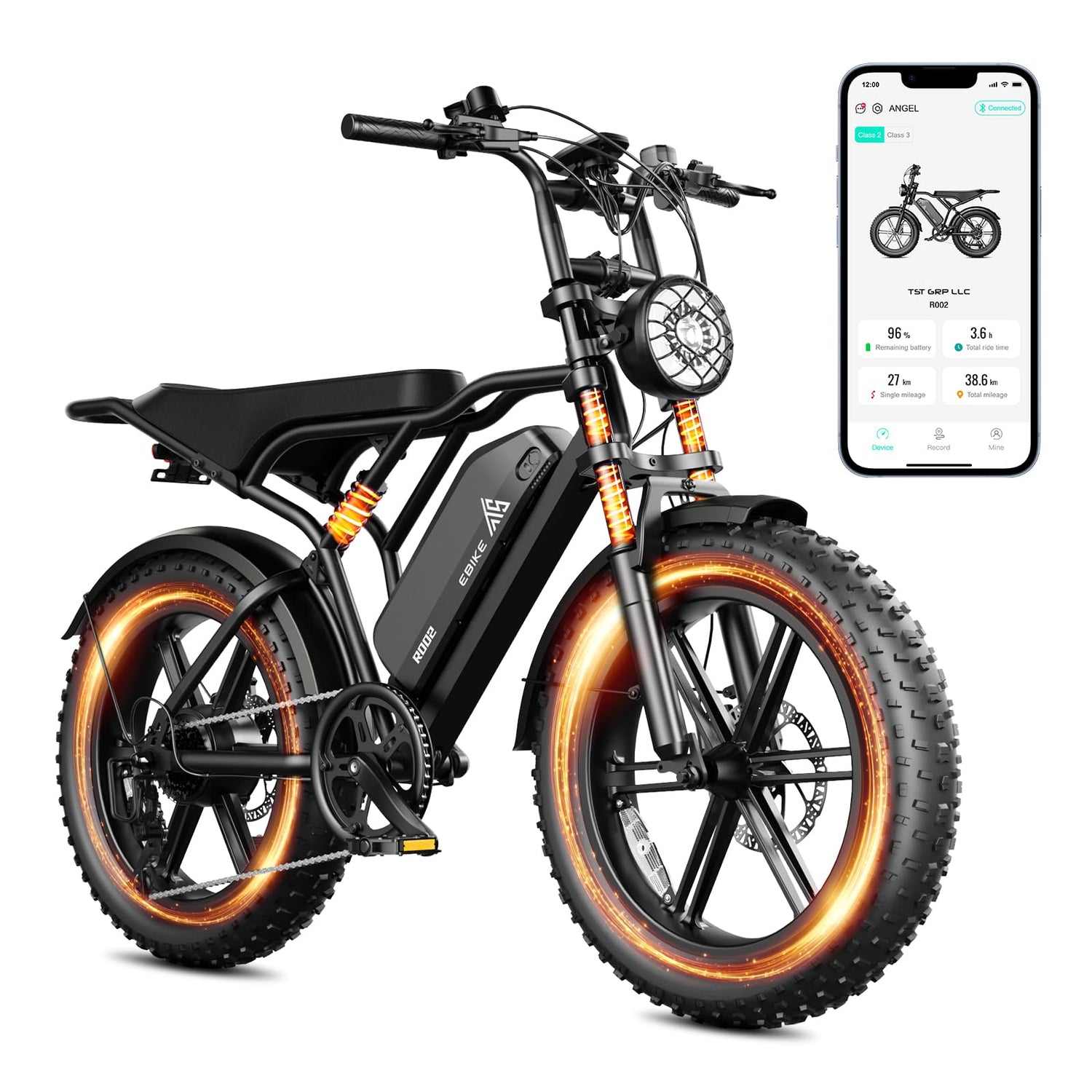 Electric Bicycle with Removable 48V Battery, Dual Suspension, 7-Speed Gears, 20-Inch Fat Tires, LCD Display