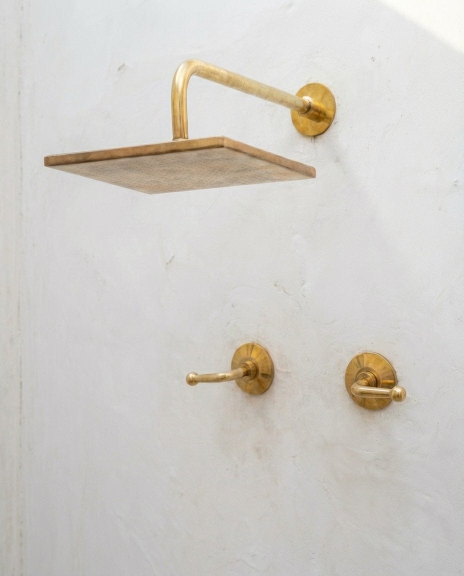 Unlacquered Brass Shower Set with Lever Handles & Rough-In Valve