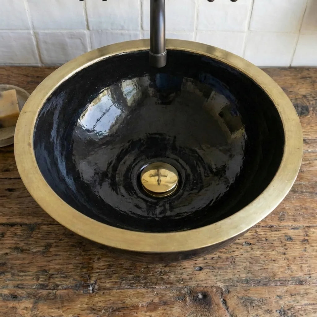 Luxury Hand-Hammered Black Brass Vessel Sink – Round Bathroom Basin