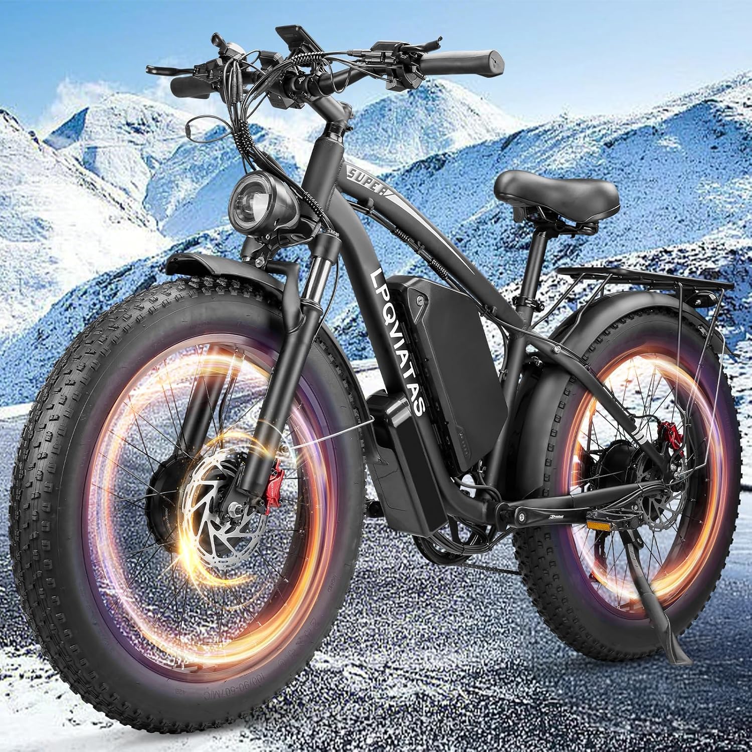 Electric Bicycle with Dual Assist, Removable 52V Battery, 7-Speed Gears, 24-Inch Fat Tires