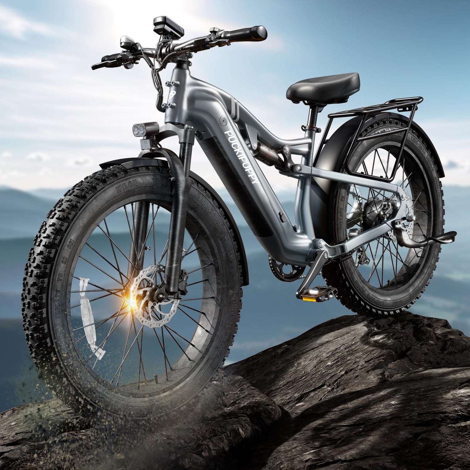 Electric Bicycle with Removable 48V Battery, Full Suspension, 7-Speed Gears, 26-Inch Fat Tires