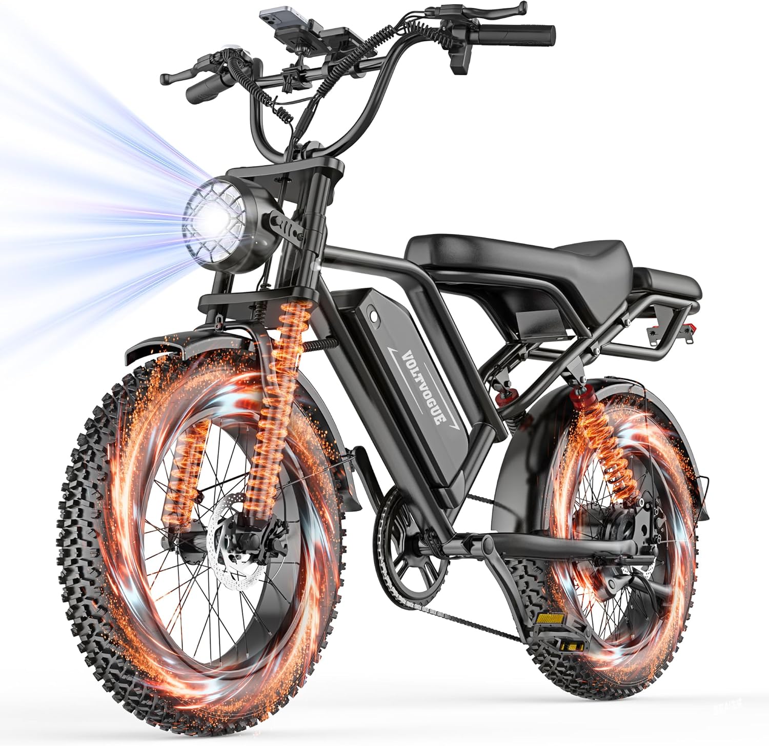Electric Bicycle with Removable 48V Battery, Dual Suspension, 7-Speed Gears, 20-Inch Wheels, Rear Seat