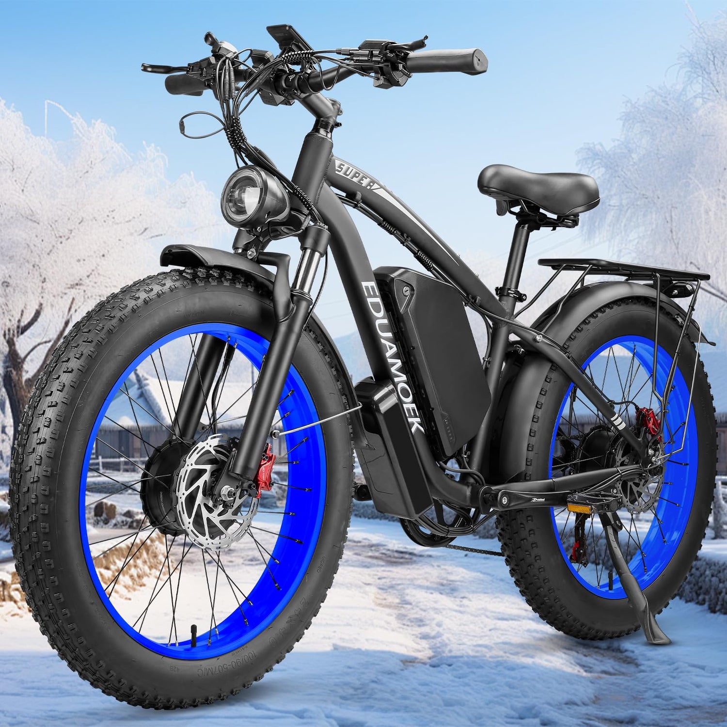 Electric Bicycle with Dual Assist, Removable 52V Battery, 7-Speed Gears, 24-Inch Fat Tires