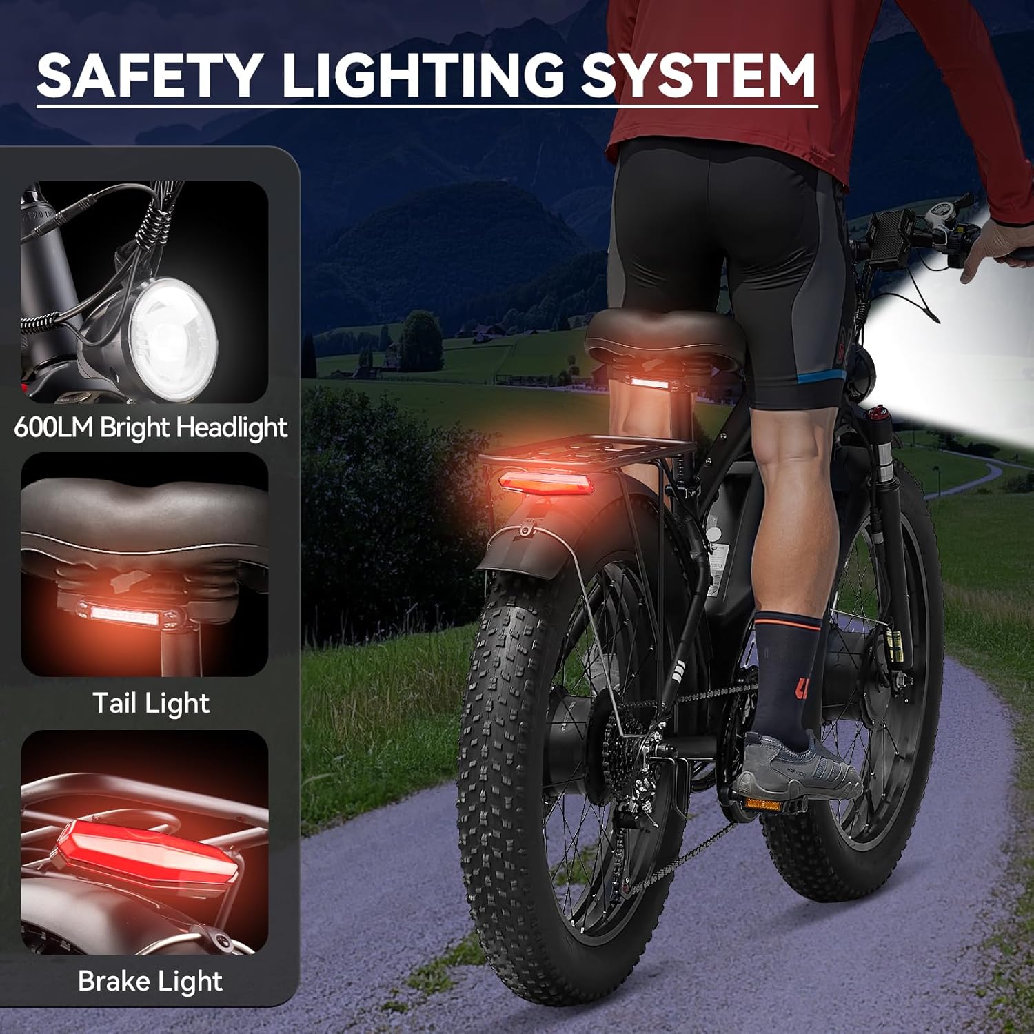 Electric Bicycle with Dual Assist, Removable 52V Battery, 7-Speed Gears, 24-Inch Fat Tires