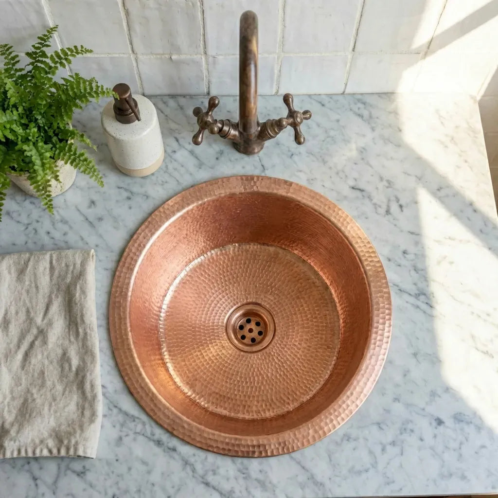 Hand Hammered Antique Copper Bar Sink 14