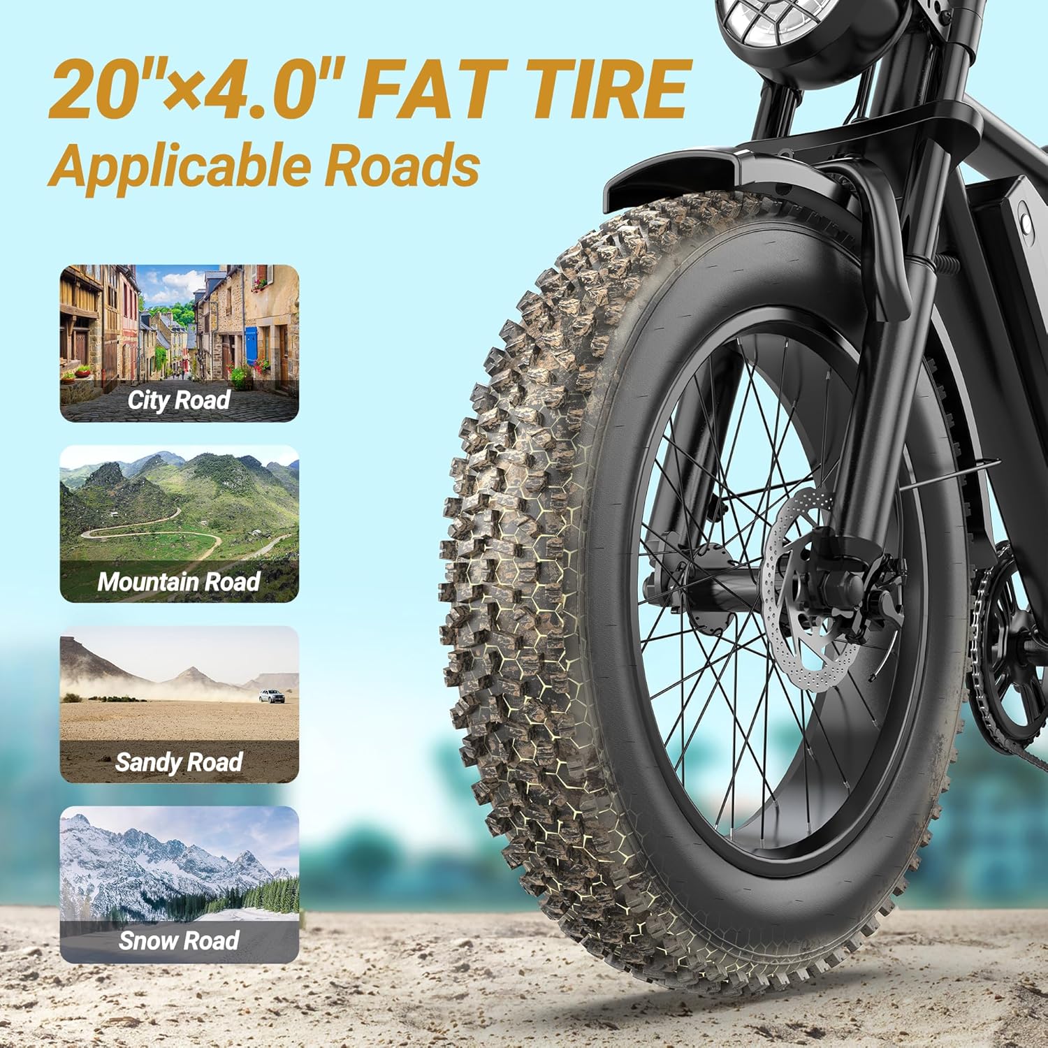 Electric Bicycle with Removable 48V Battery, Dual Suspension, 7-Speed Gears, 20-Inch Wheels, Rear Seat