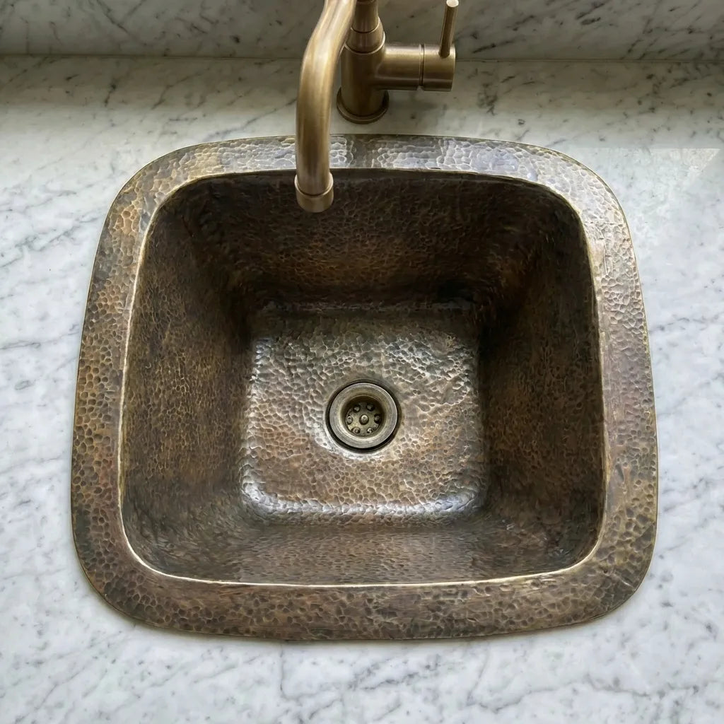 Patina Brass Square Bar Sink, Square Bronze Bar & Kitchen Prep Sink