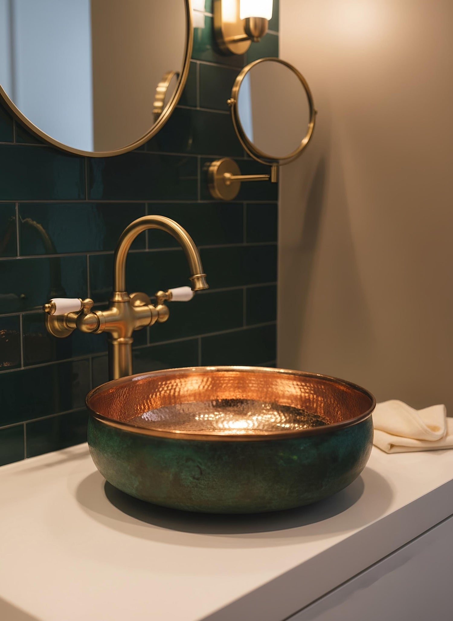 Green Patina Copper Sink – Handmade Hammered Copper Bowl With Oxidized Finish