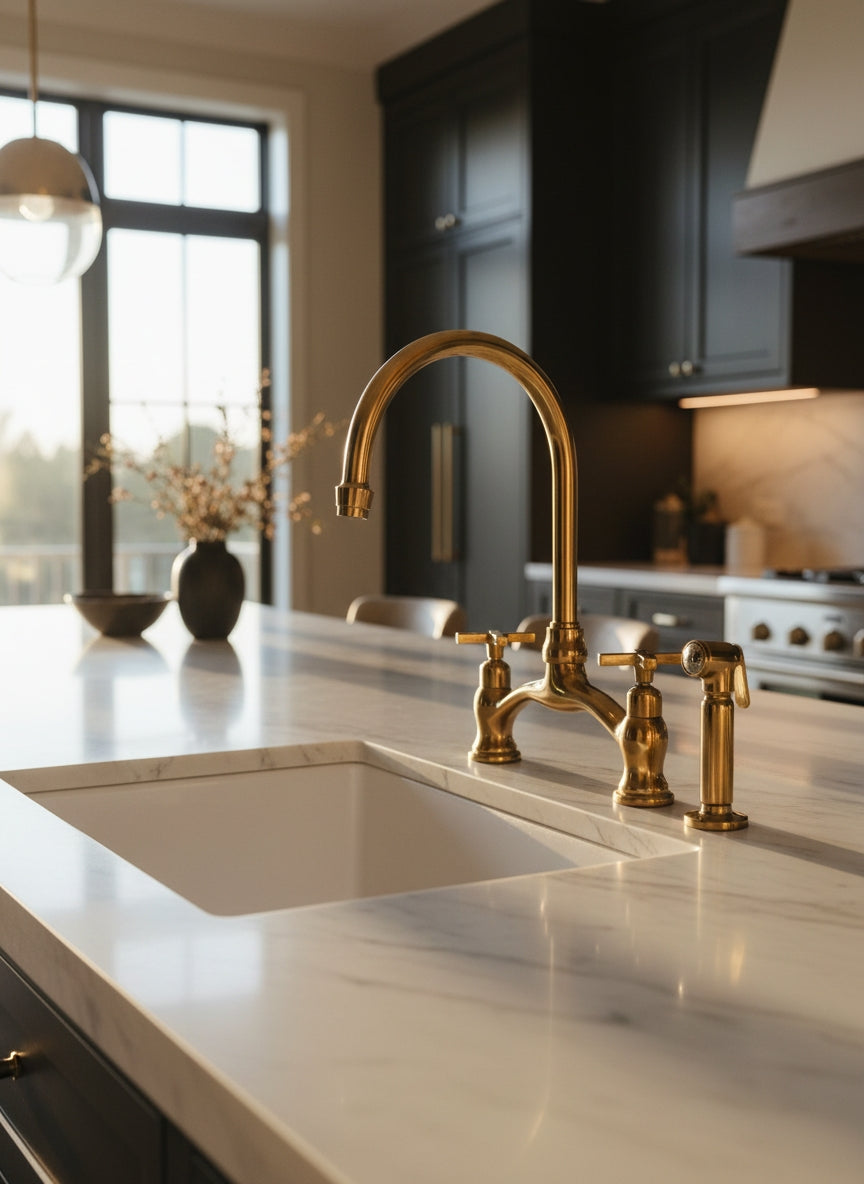 Antique Brass Kitchen Faucet - Unlacquered Brass Kitchen Faucets